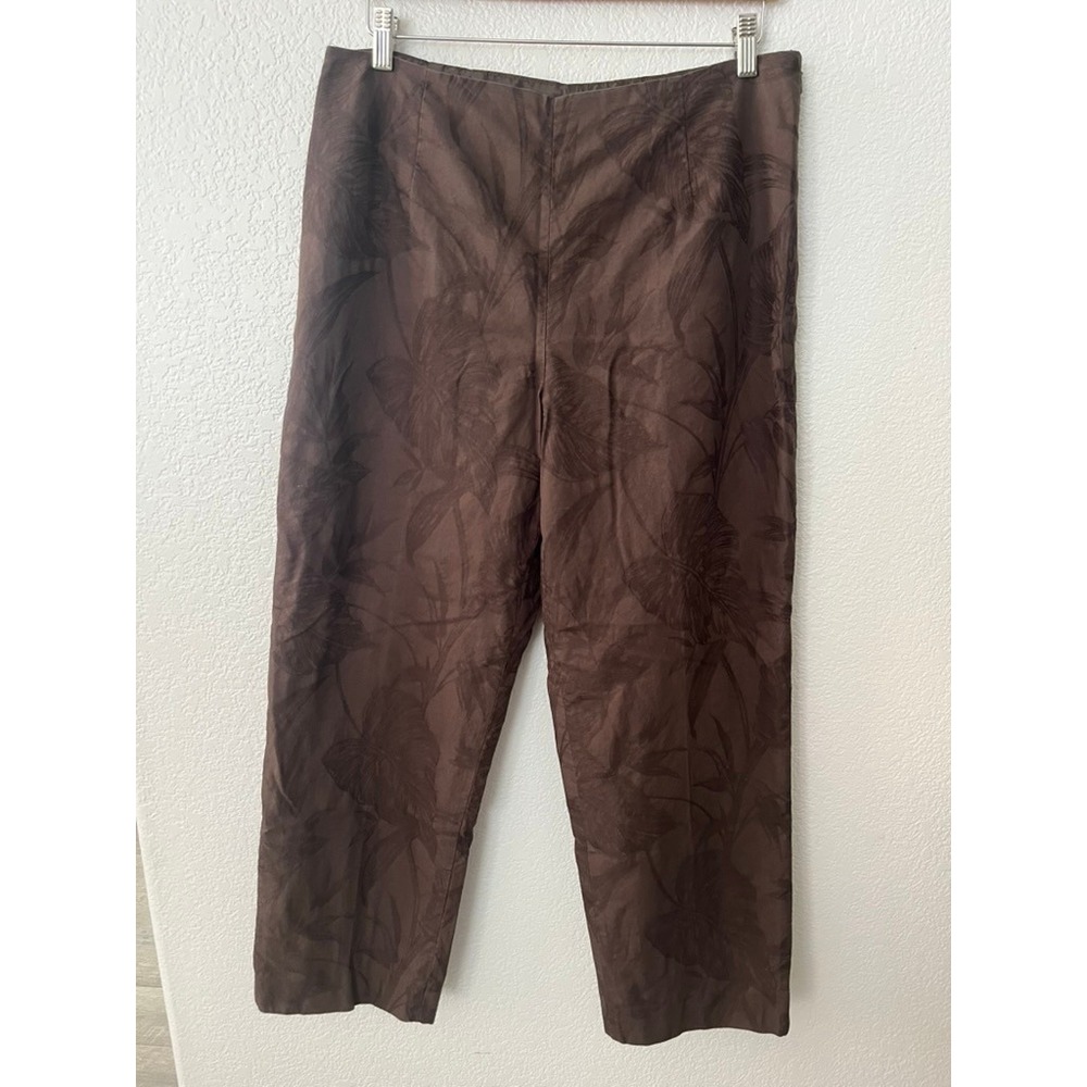 Talbots Brown Tropical Leaf Jacquard Cotton Straight Leg Pants Womens 14‎ Lined